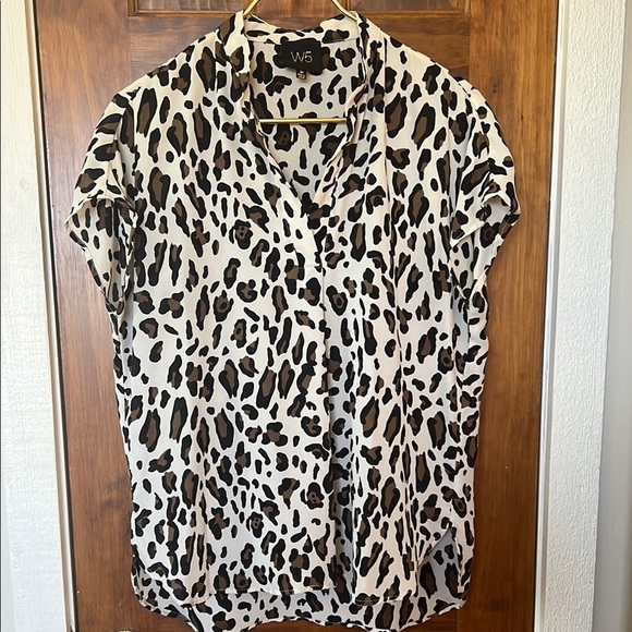W5 Tops - Leopard Cheetah Animal Print Notch Neck Blouse | M